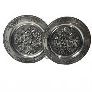 Pair of Vintage WMF Zinn German Pewter Floral Relief Wall Hanging Plates